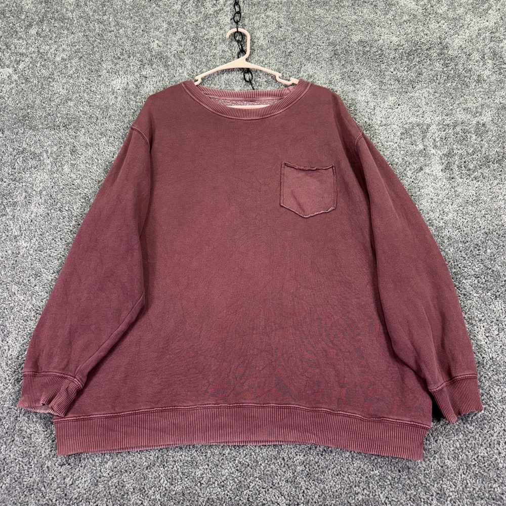Aerie Sweatshirt Womens Large Maroon Fleece Pullover Crew Neck Chest Pocket City
